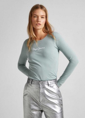 Pepe Jeans Long-sleeved Bomull T-shirt T-shirt Dam Gröna | 124750WRB