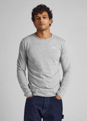 Pepe Jeans Long-sleeved Bomull T-shirt T-shirt Herr Grå | 069538JPC