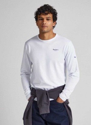 Pepe Jeans Long-sleeved Bomull T-shirt T-shirt Herr Vita | 687934AZL