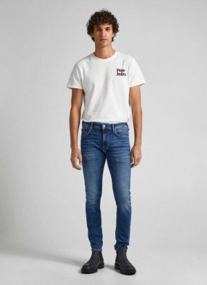 Pepe Jeans Low-rise Mager Fit Jeans Denim Herr Blå | 981752JAL