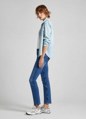 Pepe Jeans Low-rise Slim Fit Jeans Slim Jeans Dam Blå | 508643DGF