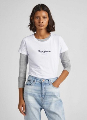 Pepe Jeans Lycra T-shirt With Printed Logo T-shirt Dam Vita | 534061HGW