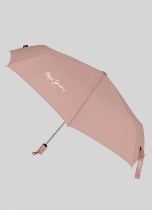Pepe Jeans Macy Folding Automatisk Umbrella Paraplyer Dam Grå Rosa Rosa | 584196MCB