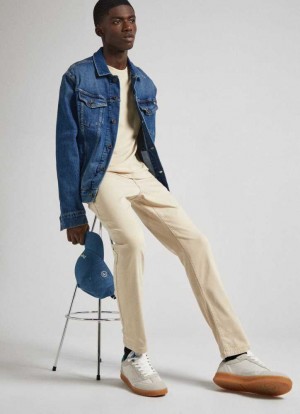 Pepe Jeans Mager Fit Elastic Trousers Långbyxor Herr Ljusbeige | 645270QZT