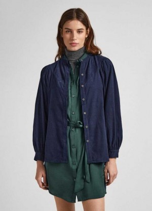 Pepe Jeans Mandarin Collar Corduroy Blouse Blus Dam Blå | 658214OKI