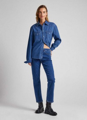 Pepe Jeans Mary Regular Fit High-rise Jeans Straight Jeans Dam Blå | 715964BXE