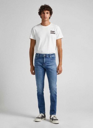 Pepe Jeans Mason Mager Fit Mid-rise Jeans Denim Herr Blå | 230745VOX