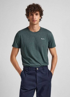 Pepe Jeans Melange Bomull Round Neck T-shirt T-shirt Herr Gröna | 432916BMN
