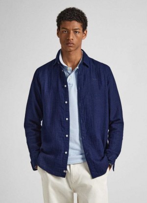 Pepe Jeans Micro Dots Bomull Shirt Skjorta Herr Blå | 173940VXH