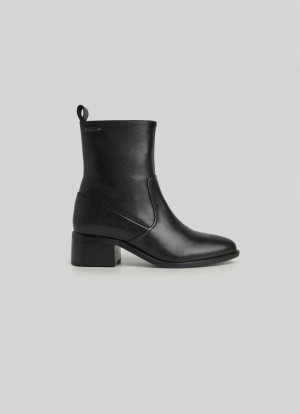 Pepe Jeans Mid-calf Läder Bootie Stövlar Dam Svarta | 839647FKH