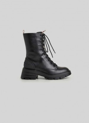 Pepe Jeans Mid-calf Spets-up Boots Stövlar Dam Svarta | 230417XVZ
