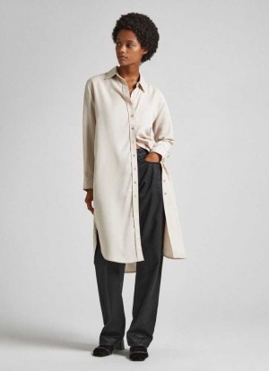 Pepe Jeans Midi Klänning With Button Fastsättning Klänning Dam Grå Beige | 572384VGE