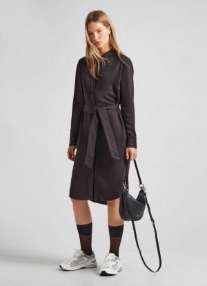 Pepe Jeans Midi Klänning With Button Fastsättning Klänning Dam Svarta | 945601UJL