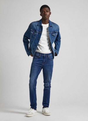 Pepe Jeans Mid-rise Mager Fit Jeans Denim Herr Blå | 486972RNE
