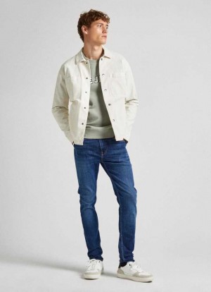 Pepe Jeans Mid-rise Mager Fit Jeans Denim Herr Blå | 257043EXN