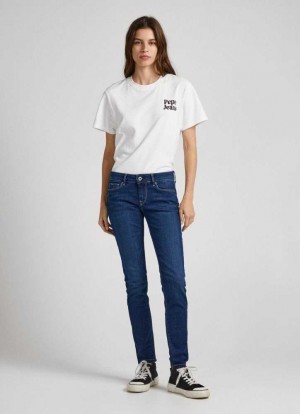 Pepe Jeans Mid-rise Mager Fit Jeans Slim Jeans Dam Blå | 518342EYU
