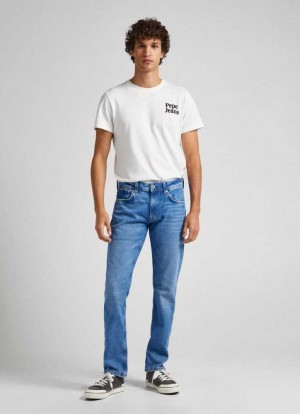 Pepe Jeans Mid-rise Regular Fit Jeans Denim Herr Blå | 456203EHM