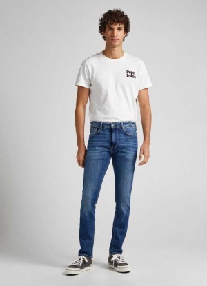 Pepe Jeans Mid-rise Regular Fit Jeans Slim Jeans Herr Blå | 143570JQD
