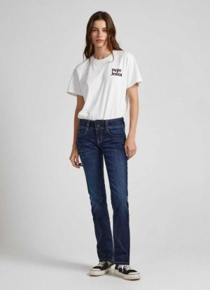 Pepe Jeans Mid-rise Regular Fit Jeans Straight Jeans Dam Blå | 432918HRQ