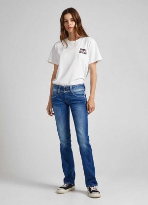 Pepe Jeans Mid-rise Regular Fit Jeans Straight Jeans Dam Blå | 041863YEL