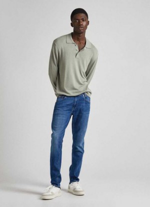 Pepe Jeans Mid-rise Taper Fit Jeans Denim Herr Blå | 985671QPO