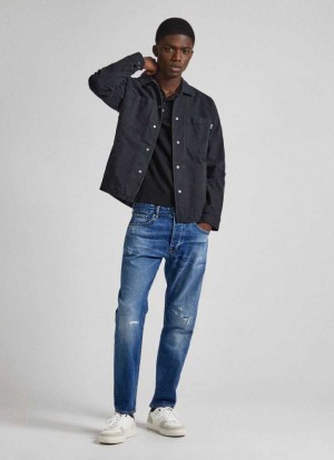 Pepe Jeans Mid-rise Taper Fit Jeans Trends Herr Blå | 046289QGD