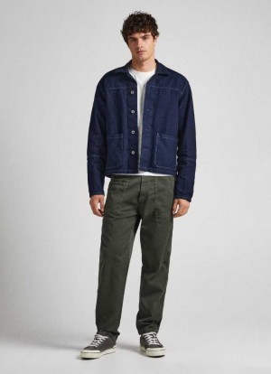 Pepe Jeans Nils Loose Fit Chino Trousers Långbyxor Herr Olivgröna Gröna | 861047PBR