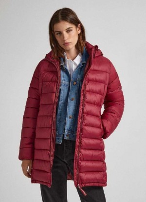 Pepe Jeans Nylon Puffer Jacket Jacka Dam Vinröda Röda | 267904RLG