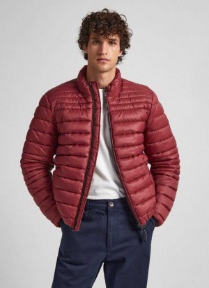 Pepe Jeans Nylon Puffer Jacket Jacka Herr Vinröda Röda | 653204XRP