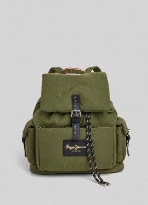 Pepe Jeans Nylon Travel Backpack Väskor & Ryggsäck Dam Olivgröna Gröna | 716832DKN