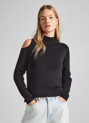 Pepe Jeans Open Shoulder Knit Stickat Dam Svarta | 280947ZUD