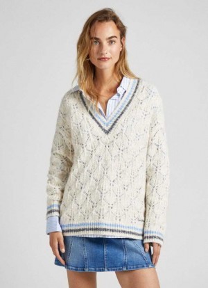 Pepe Jeans Openwork Detail Jumper Stickat Dam Vita | 961047SPY