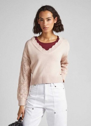 Pepe Jeans Openwork Sleeve Knit Jumpers Dam Grå Rosa Rosa | 260534VKD