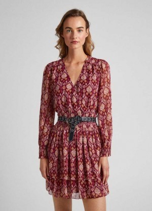 Pepe Jeans Ornamental Chiffon Klänning Klänning Dam Olika Färger | 413297ZEW