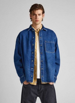 Pepe Jeans Oversized Denim Shirt Skjorta Herr Blå | 734890KWX