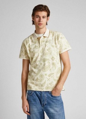 Pepe Jeans Paisley Print Piqu Piketröja Herr Vita | 654920XHE
