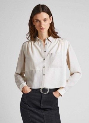Pepe Jeans Patch Effect Shirt Skjorta Dam Vita | 028934MIC