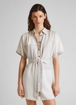 Pepe Jeans Patch-effect Klänning Klänning Dam Vita | 734601LZQ