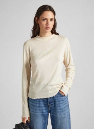 Pepe Jeans Perkins Collar Long Sleeve T-shirt T-shirt Dam Bruna Beige | 836521PAF