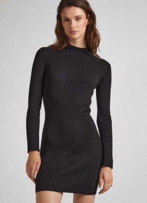 Pepe Jeans Perkins Neck Tencel Klänning Klänning Dam Svarta | 237045XLN