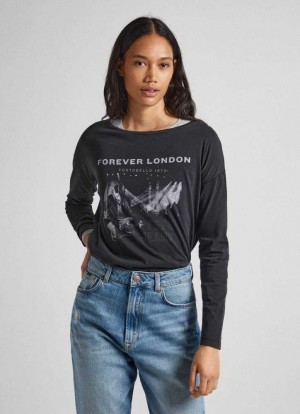Pepe Jeans Photo Print T-shirt T-shirt Dam Svarta | 380162CXO