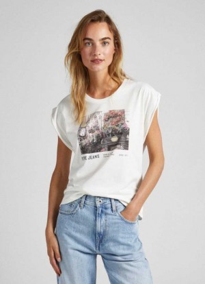 Pepe Jeans Photo Print T-shirt T-shirt Dam Vita | 198526KQE