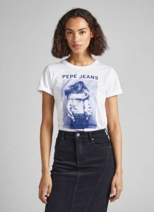 Pepe Jeans Photo Print T-shirt T-shirt Dam Vita | 071463YXZ