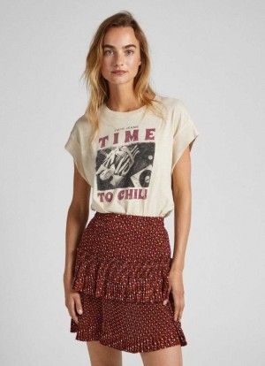 Pepe Jeans Photo Print T-shirt T-shirt Dam Bruna Beige | 012395KEV