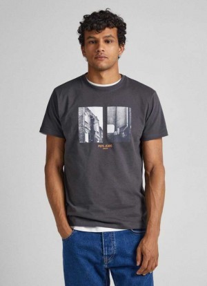 Pepe Jeans Photo Print T-shirt T-shirt Herr Grå | 560738AXZ