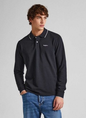 Pepe Jeans Pique Polo With Embroidered Logo Piketröja Herr Svarta | 526041PDO