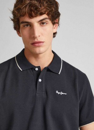 Pepe Jeans Pique Polo With Embroidered Logo Piketröja Herr Svarta | 914703JIC