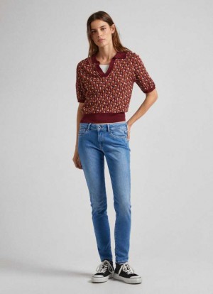 Pepe Jeans Pixie Mager Fit Mid-rise Jeans Skinny Jeans Dam Blå | 167580TNS
