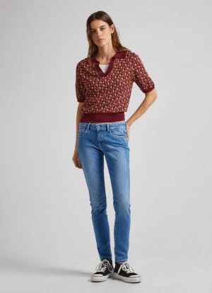 Pepe Jeans Pixie Mager Fit Mid-rise Jeans Denim Dam Blå | 107896UQZ