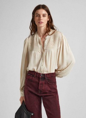 Pepe Jeans Plisserad Blouse Blus Dam Bruna Beige | 068395JAY